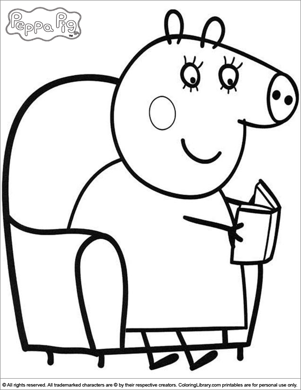 Mommy Pig reading a book - Peppa Pig coloring page