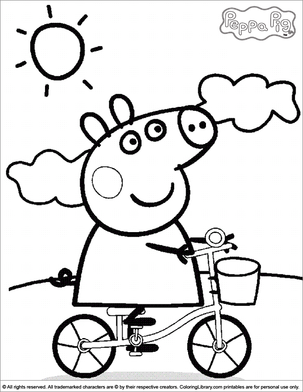 Peppa Pig riding a bike coloring page