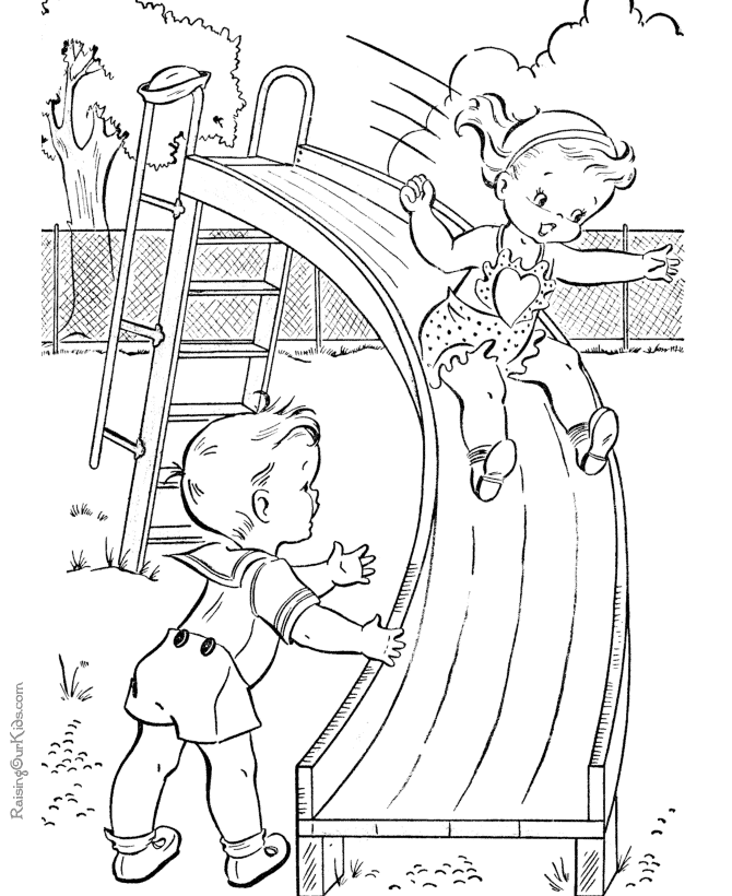 Playground kids coloring page of summer