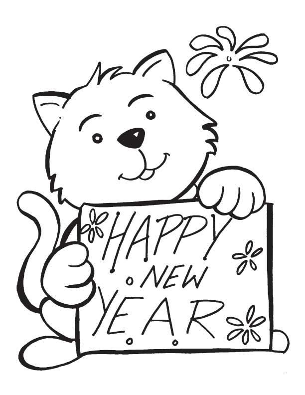 Cat with new year poster coloring pages, Kids Coloring pages, Free 