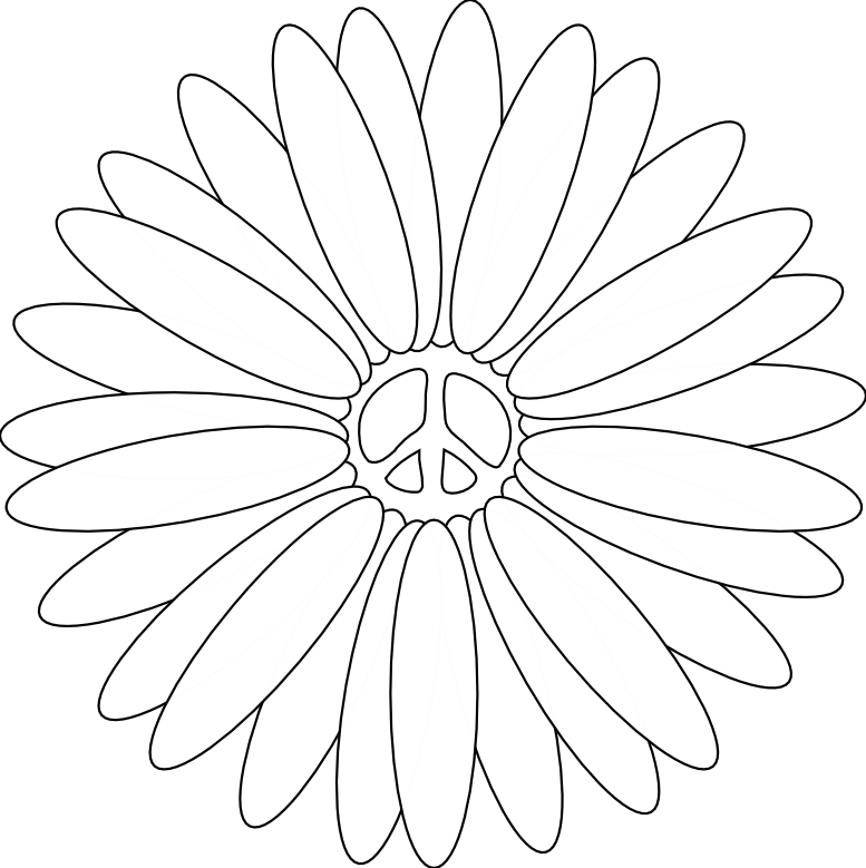 Peace Symbol Peace Sign Flower 32 Black White Line Art Coloring 