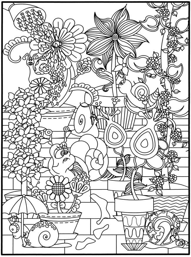 flower and snails coloring page | difficult coloring pages