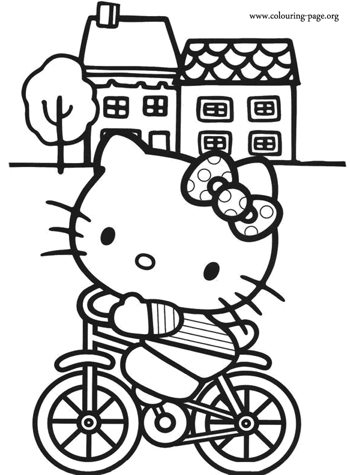 Hello Kitty - Hello Kitty riding a bike coloring page