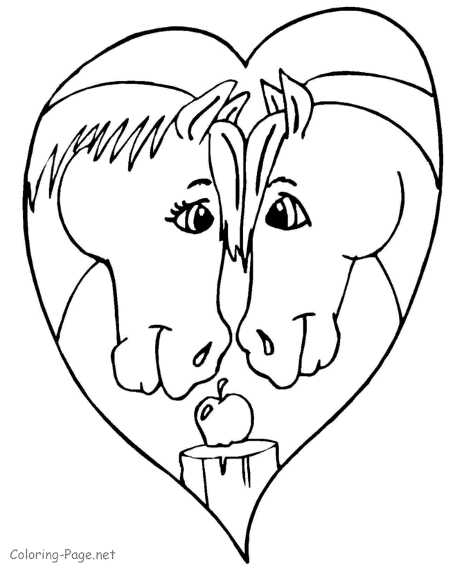 Valentine coloring page - Horses! | Valentine coloring / Cookie print…