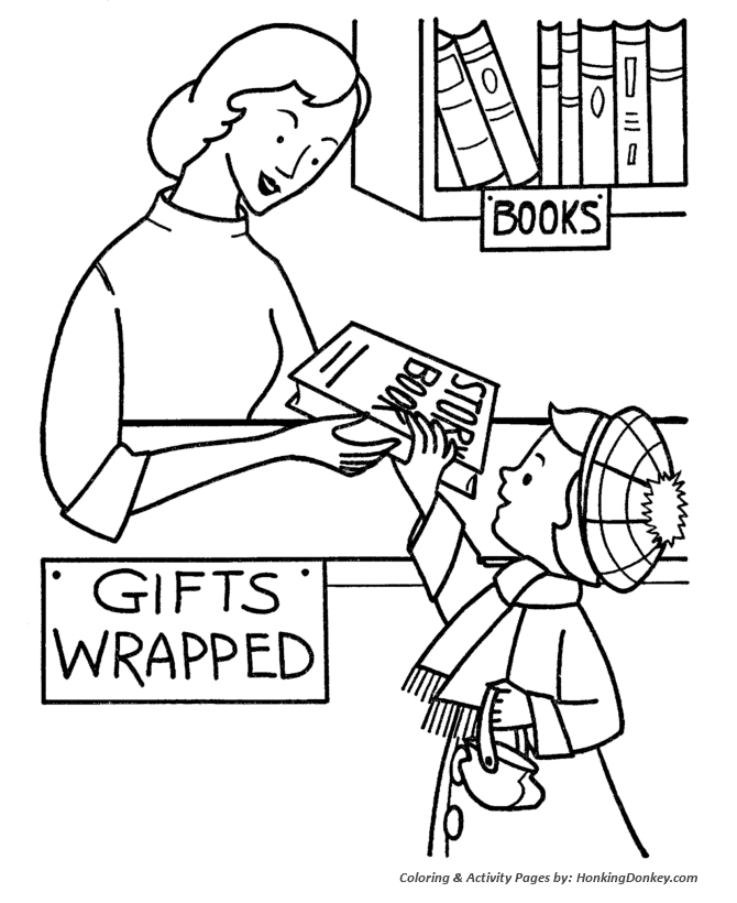 Christmas Shopping Coloring Pages - Christmas Gift Wrapping 