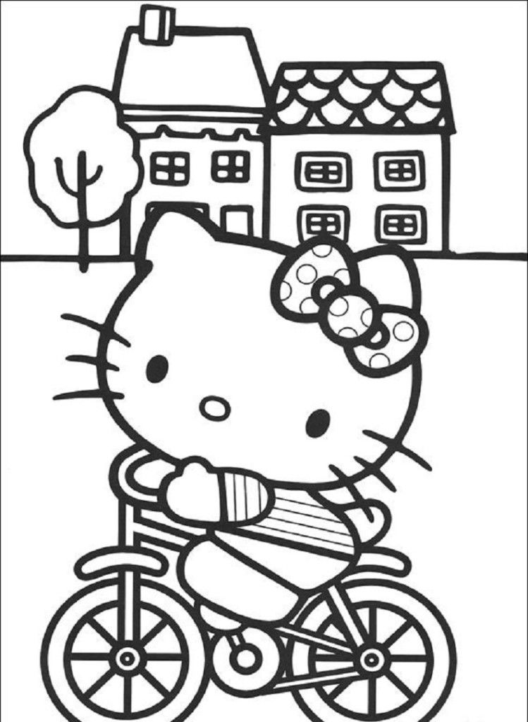 Printable Hello Kitty Cycling Coloring Pages Top Resolutions 