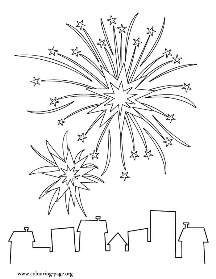 New Year - New Year's fireworks coloring page