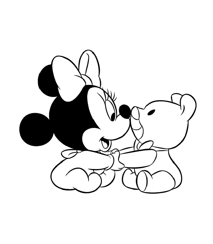 Baby Minnie and Teddy Coloring Page | Kids Coloring Page