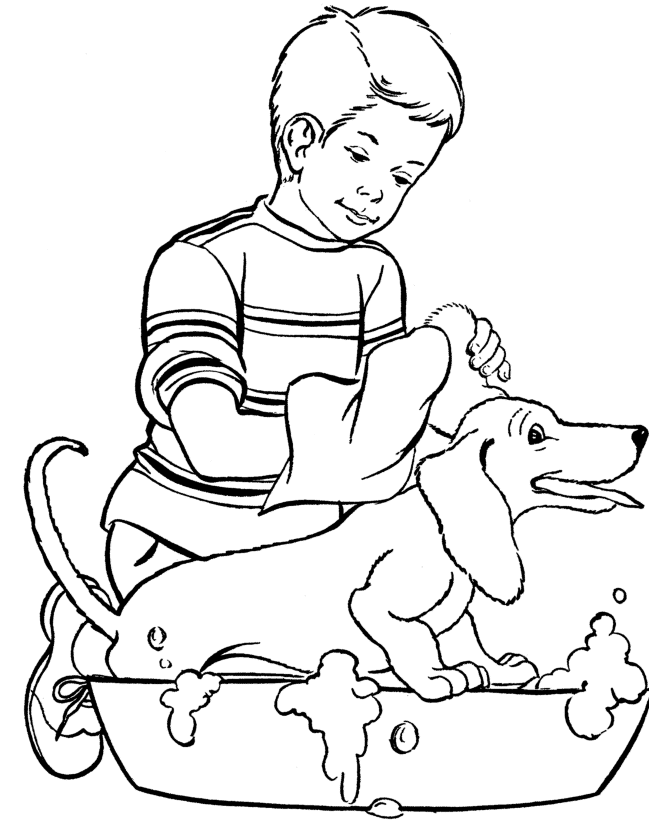 washing the dog Colouring Pages