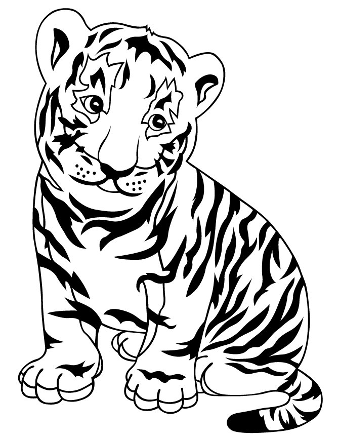 Baby Tiger Cub For Kindergarten Kids Coloring Page