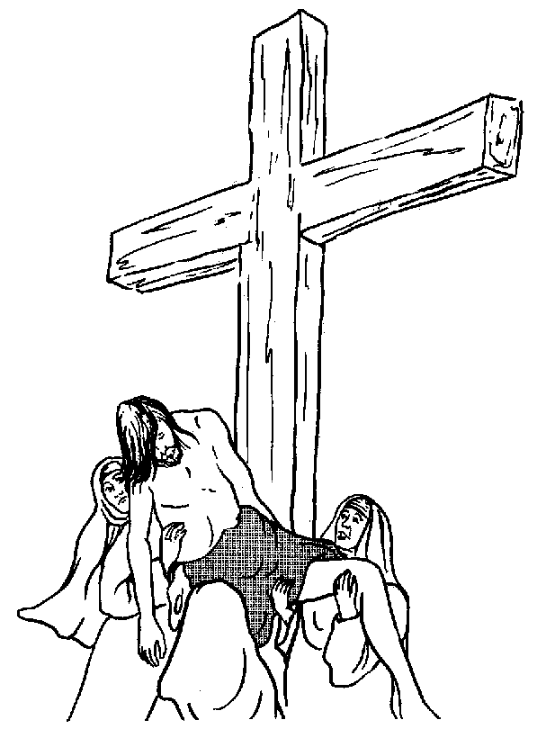 crucifixion of jesus coloring page at the wooden cross and women 