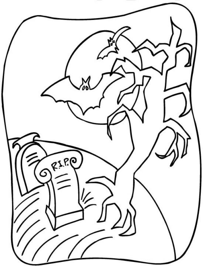 HAUNTED HOUSES coloring pages - Creepy graveyard