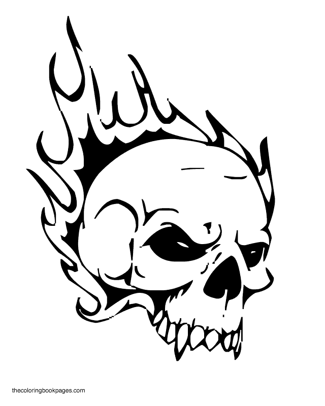 Skull on Fire - Skull Coloring Pages