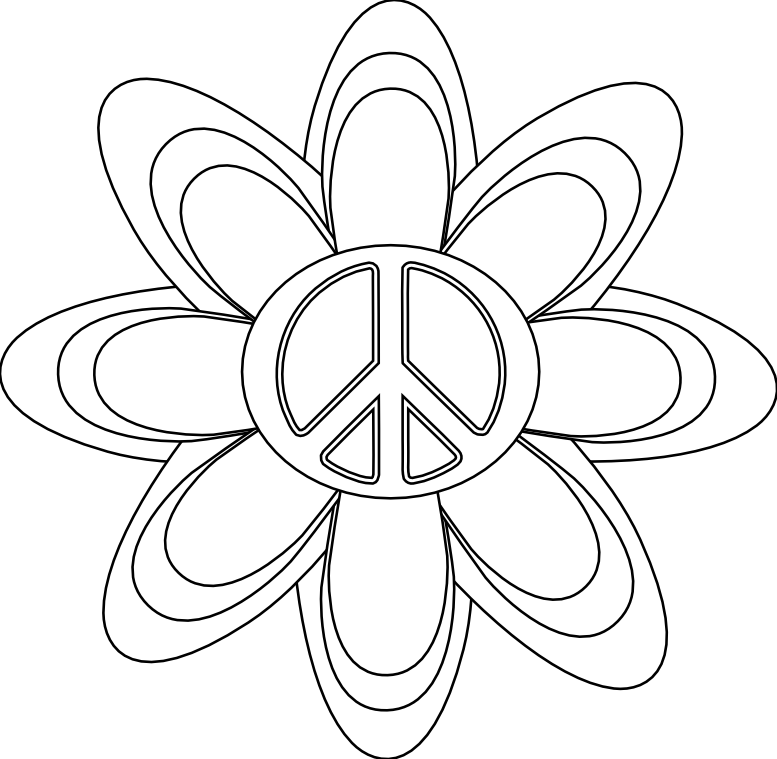 Peace Symbol Peace Sign Flower 144 Black White Line Art Coloring 