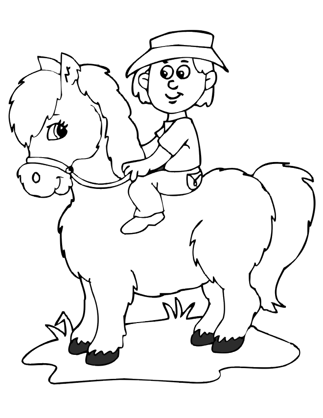 Kid Riding a Pony Coloring Page