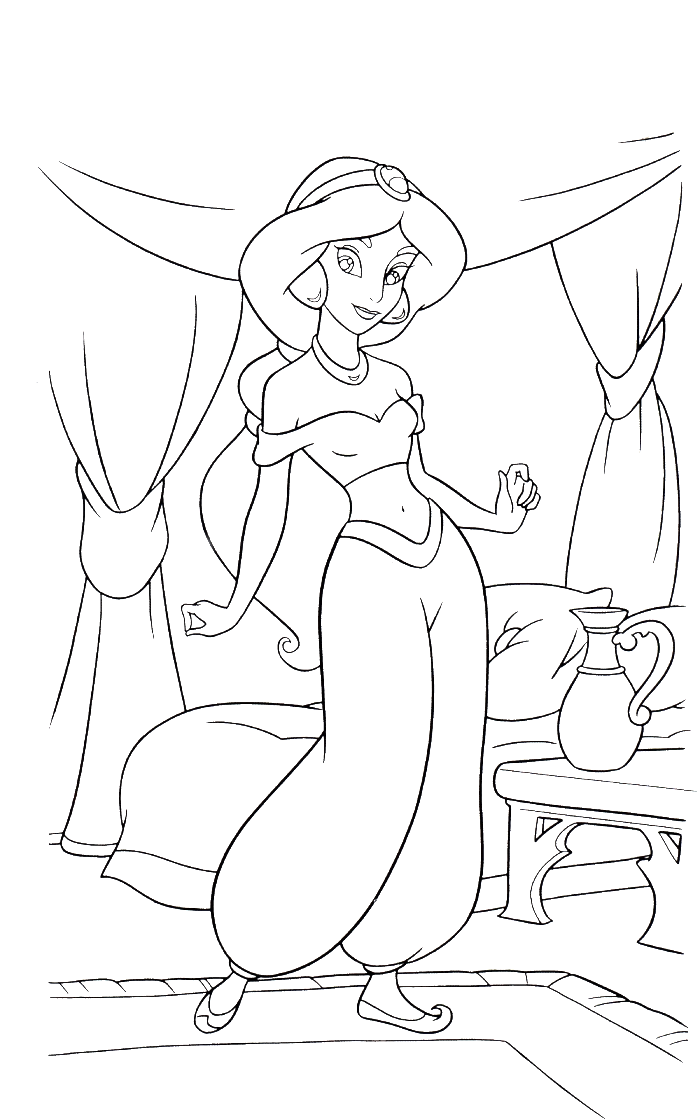 Princess Jasmin In The Room Coloring Pages - Princess Coloring 