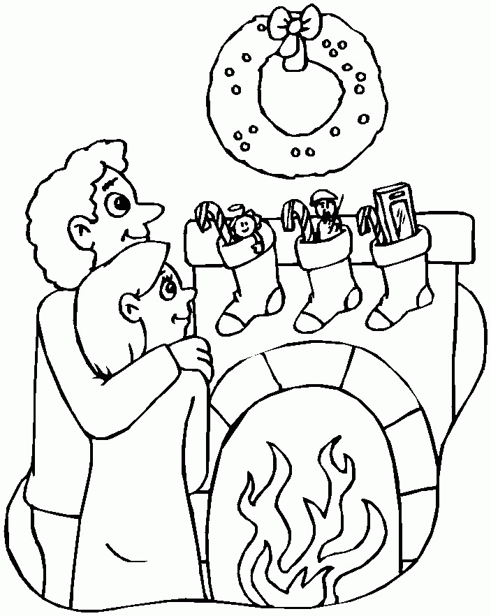 Printable Christmas Coloring Page: Mom and Dad by Fireplace