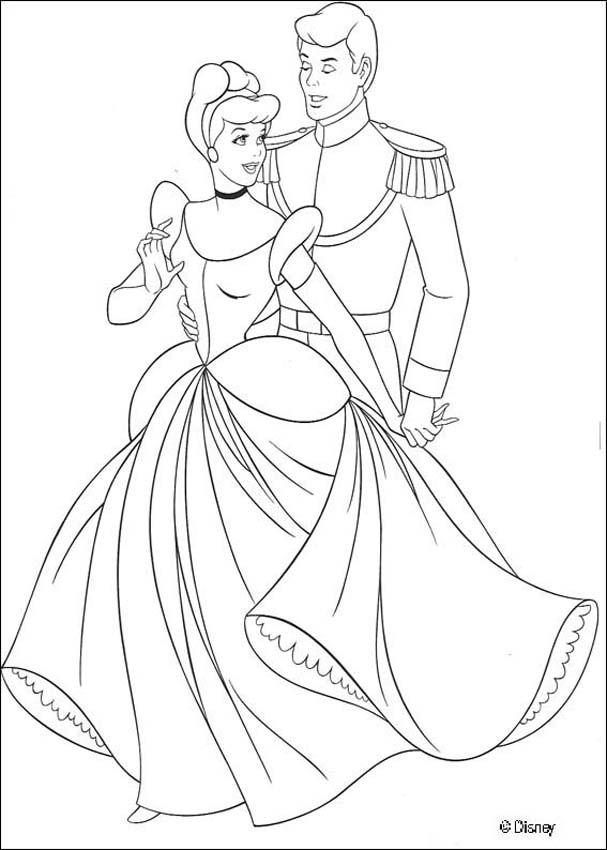 Cinderella coloring book pages - Cinderella and the prince charming