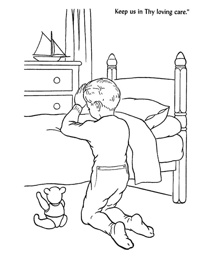 Bible Lesson Coloring Page Sheets - Children at Bedtime prayer 2 