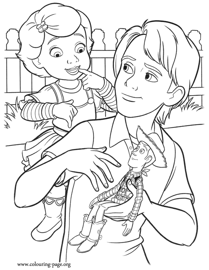 toy story andy donating woody coloring page