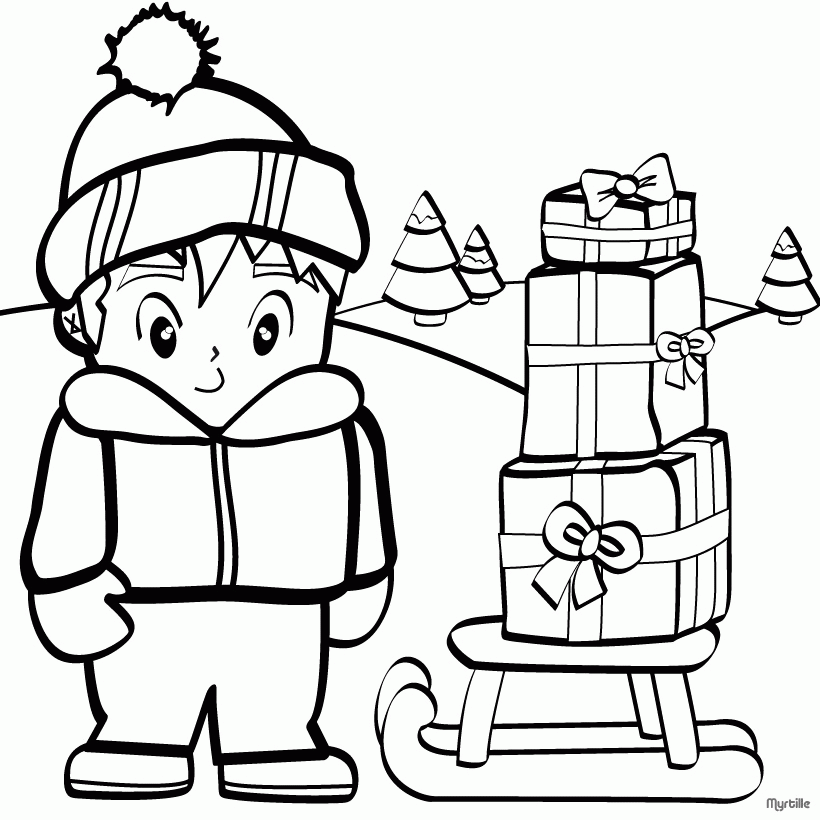CHRISTMAS GIFT coloring pages – Boy collecting Christmas 