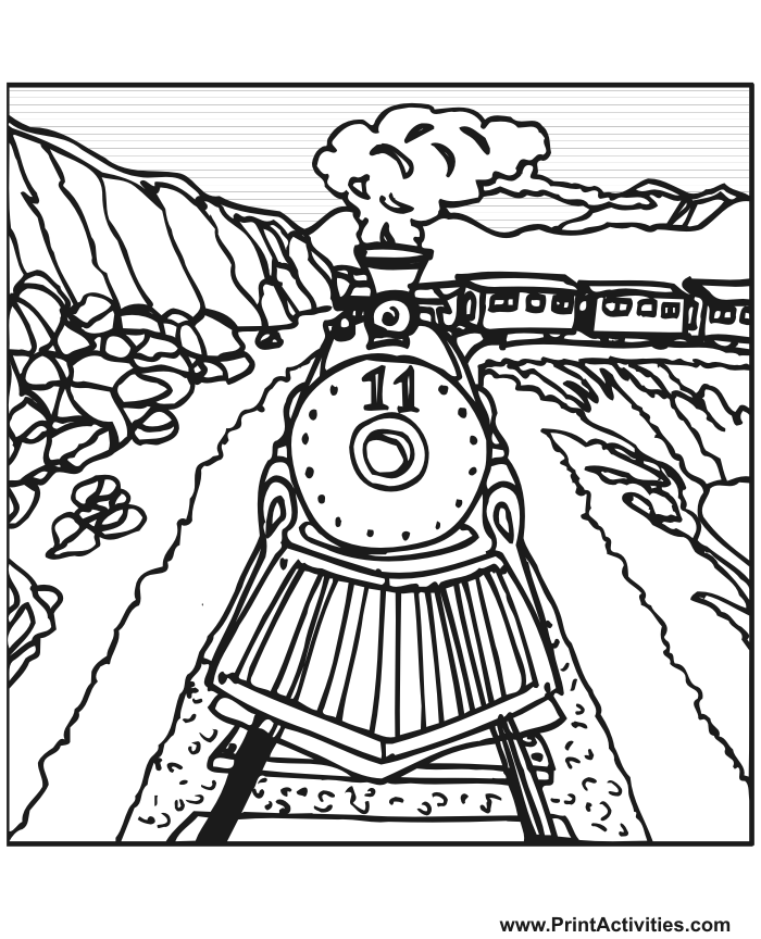 steam train coloring page number on the tracks