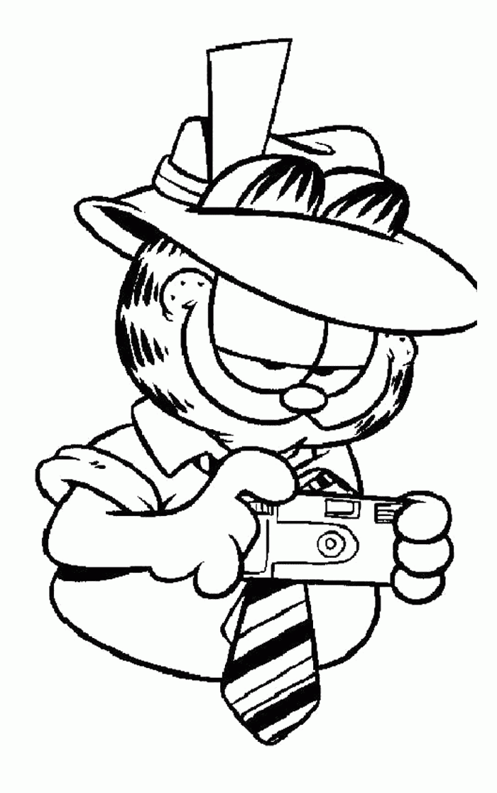 Printable Garfield Playing Camera Coloring Page - Disney Coloring 