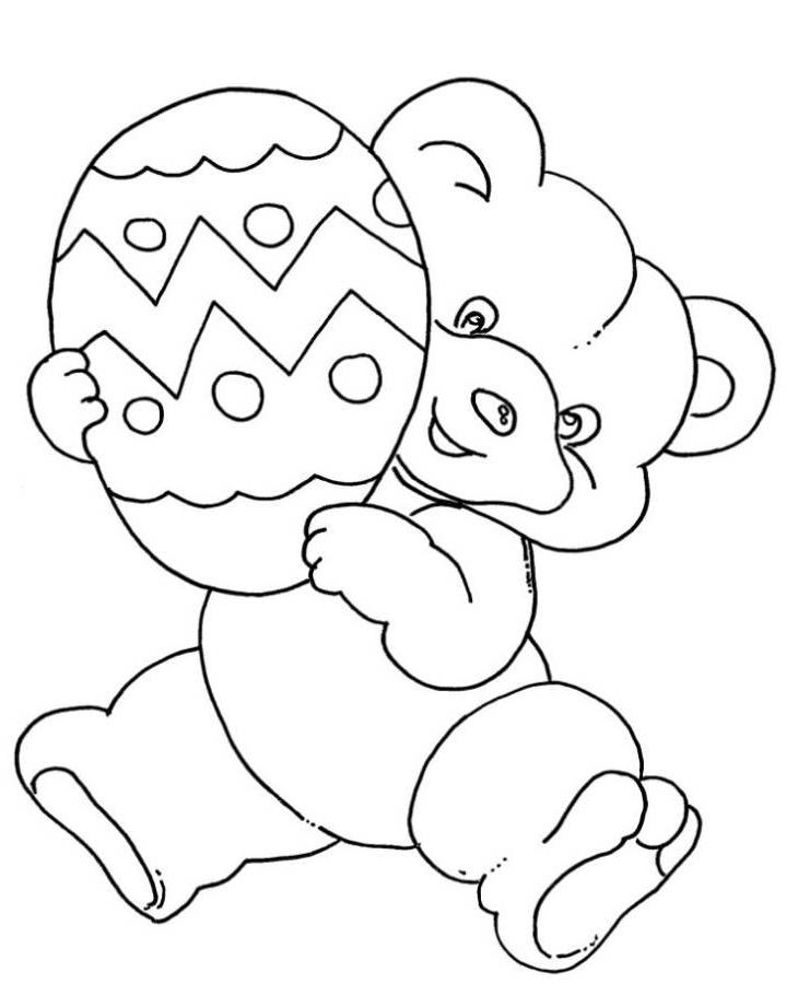 Bear Coloring Pages : Cute Bear Holding Easter Egg Coloring Pages 