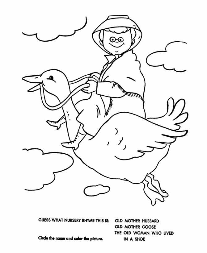 Nursery Rhymes Mother Goose Coloring Pages Old Mother Goose Quiz 