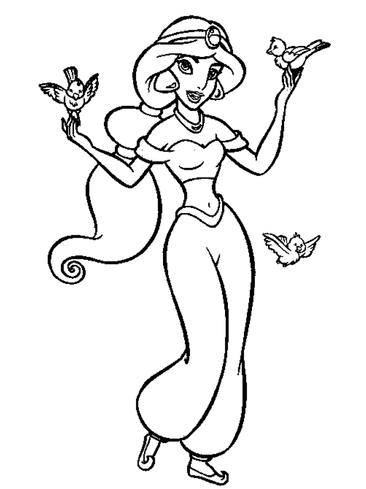 Coloring pages of disney characters " Jasmine and Aladin "