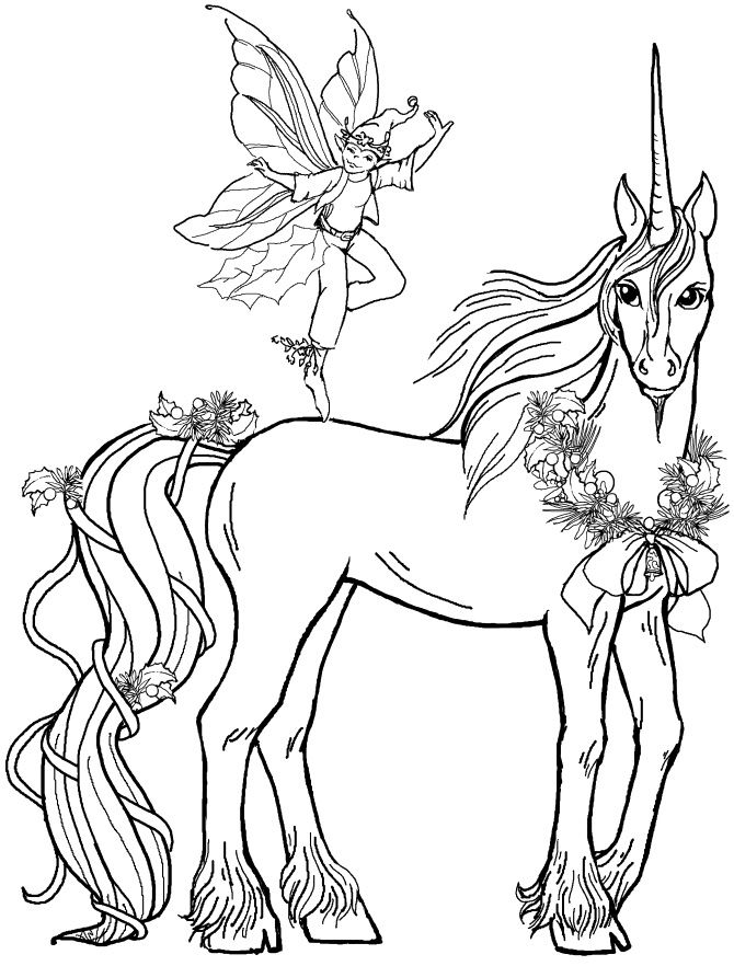 The Fairy Ridding Unicorn Coloring Pages - Unicorn Coloring Pages 