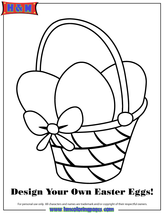 Easter Basket With 3 Blank Eggs Coloring Page | HM Coloring Pages