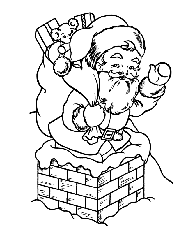 Santa Claus Coloring Pages - Santa Claus out of the Chimney 