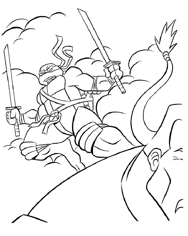 Ninja Fighting Hard Coloring Pages - Ninja Turtles Coloring Pages 