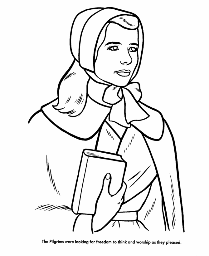 pilgrim thanksgiving coloring page sheets woman with bible 