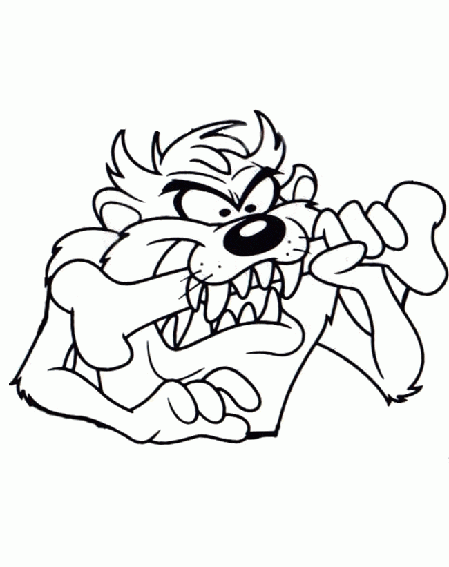 Tasmanian Devil Bite Bones Fresh Coloring Pages - Looney Tunes 