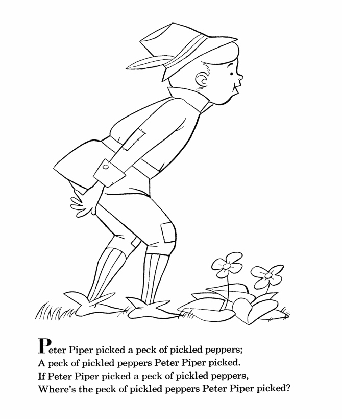BlueBonkers - Nursery Rhymes Coloring Page Sheets - Peter Piper 