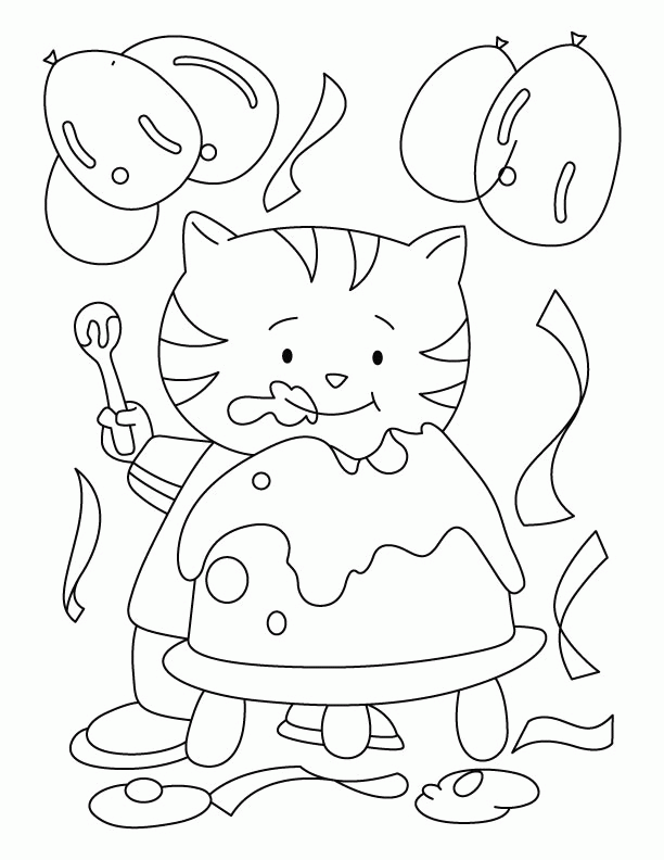 A cat eating yummy birthday cake coloring pages | Download Free A 