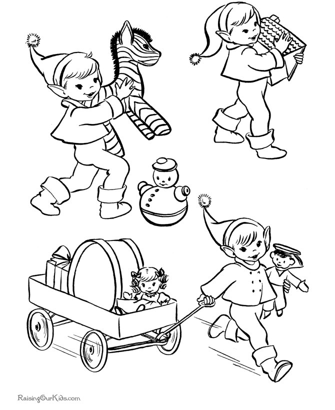 Printable Christmas coloring pages - Santa's helpers!