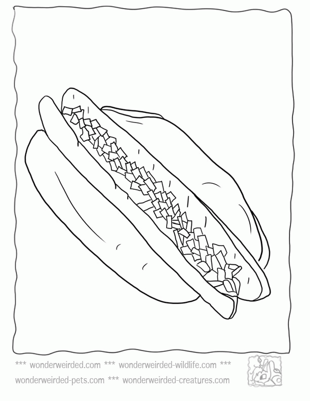 Hot Dog Picture to Color, Echo's Free Food Coloring Pages Hot Dog 