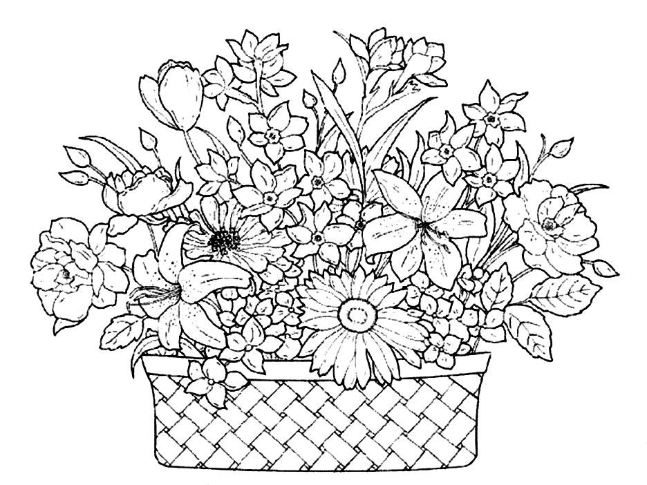 Download A Basket Full Of Beautiful Flowers Coloring Pages Or 