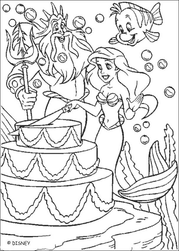 The Little Mermaid coloring pages - Ariel's birthday cake
