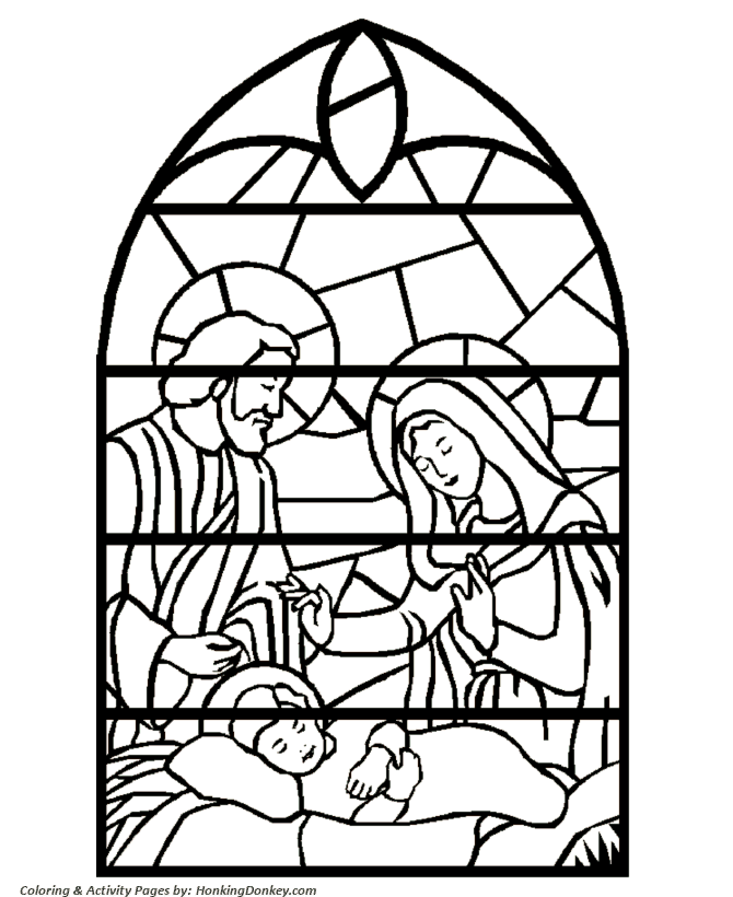 Bible Coloring Pages - Stained Glass Nativity Coloring Pages 