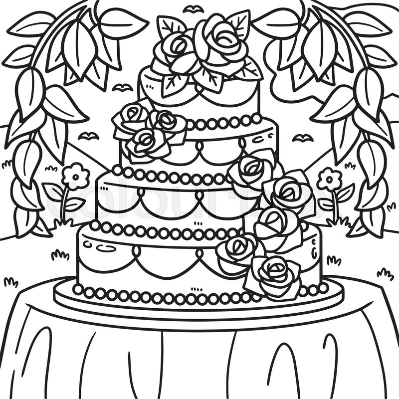 Wedding Cake Coloring Page for Kids | Stock vector | Colourbox