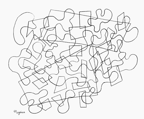 Adult Coloring Page Puzzle Pieces One Abstract Puzzle - Etsy