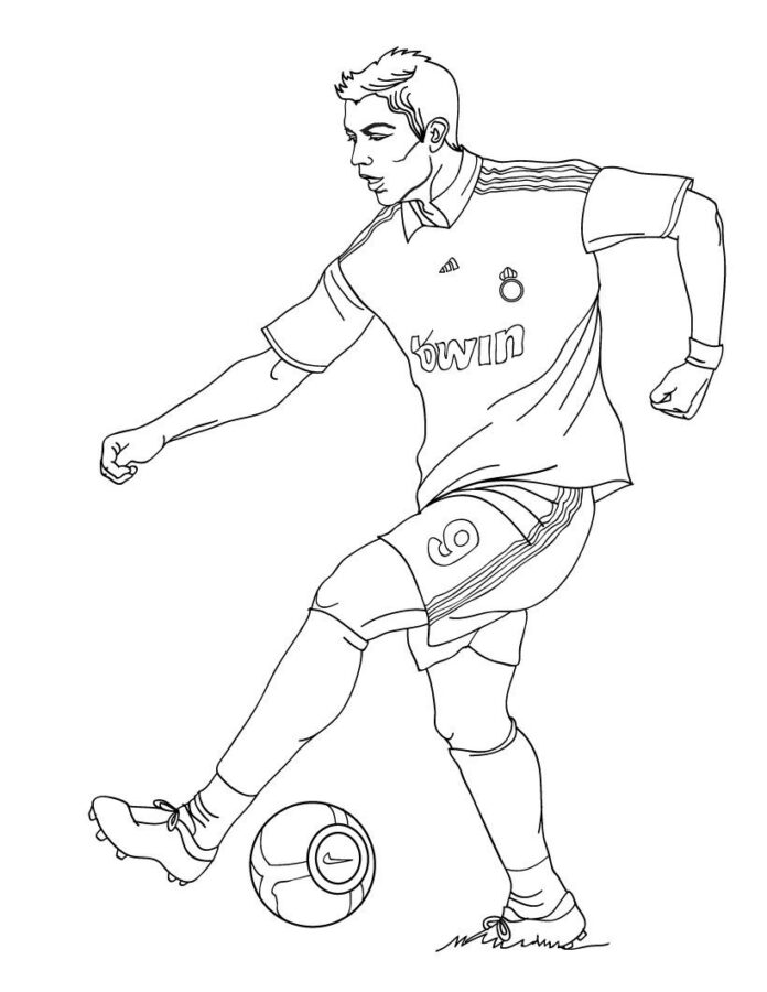 Soccer player on the field coloring book to print and online