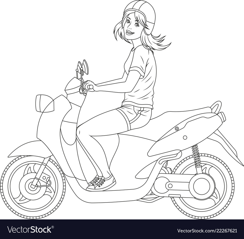 Girl on the scooter coloring page