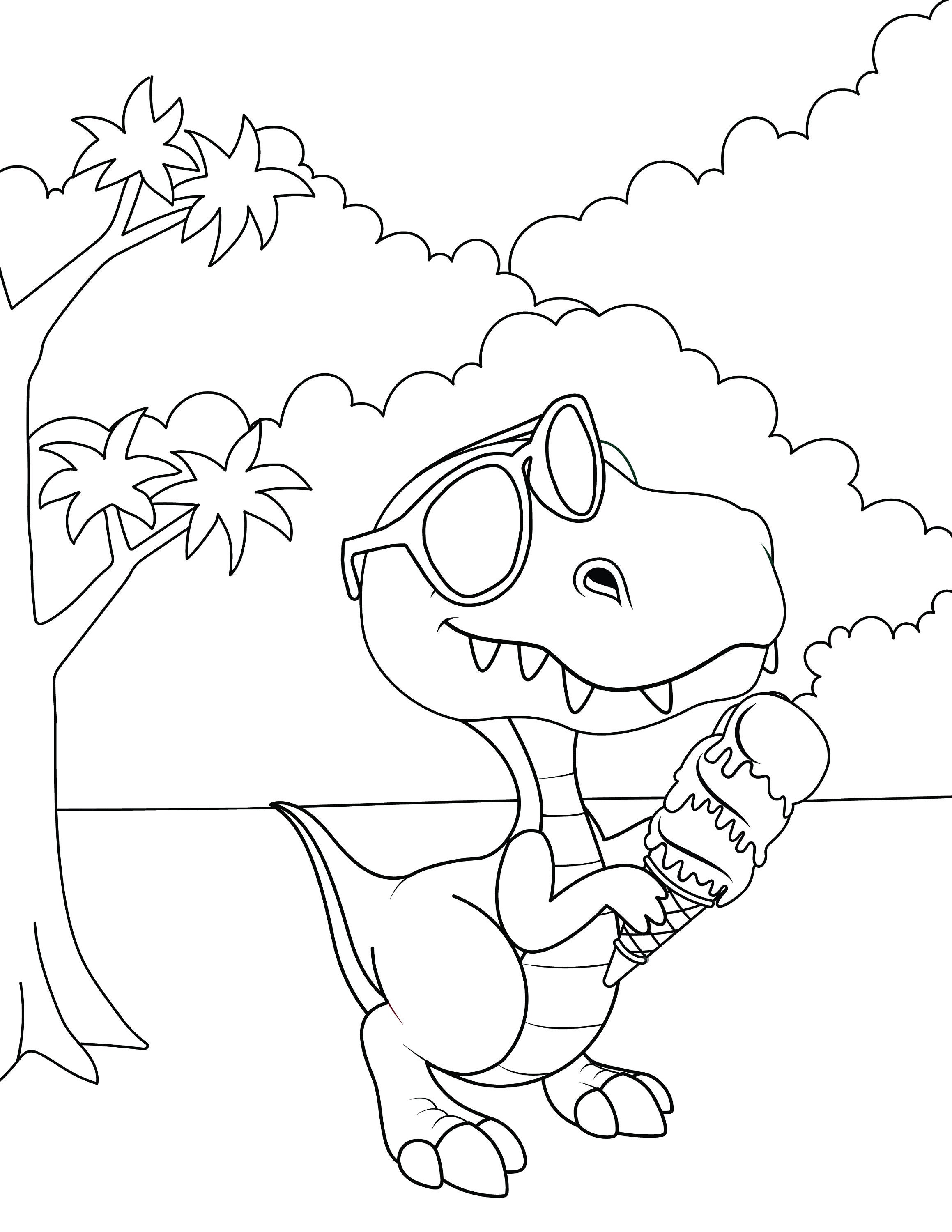 Dinosaur Coloring Pages Eating Ice Cream 4 Digital Coloring - Etsy