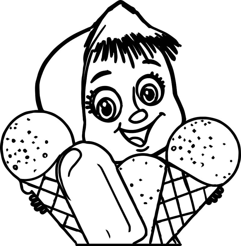 Masha with Ice Cream Coloring Page - Free Printable Coloring Pages for Kids