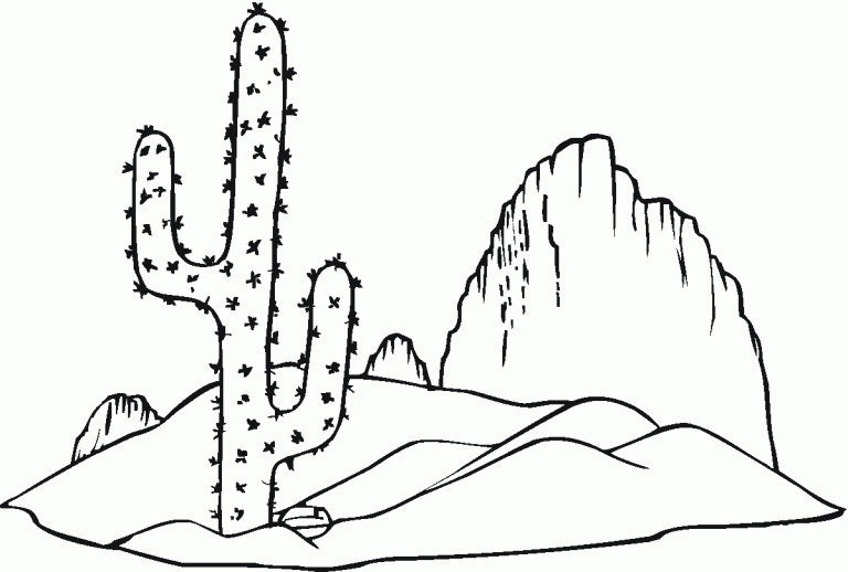 Cactus in Desert Coloring Page - Free Printable Coloring Pages for Kids